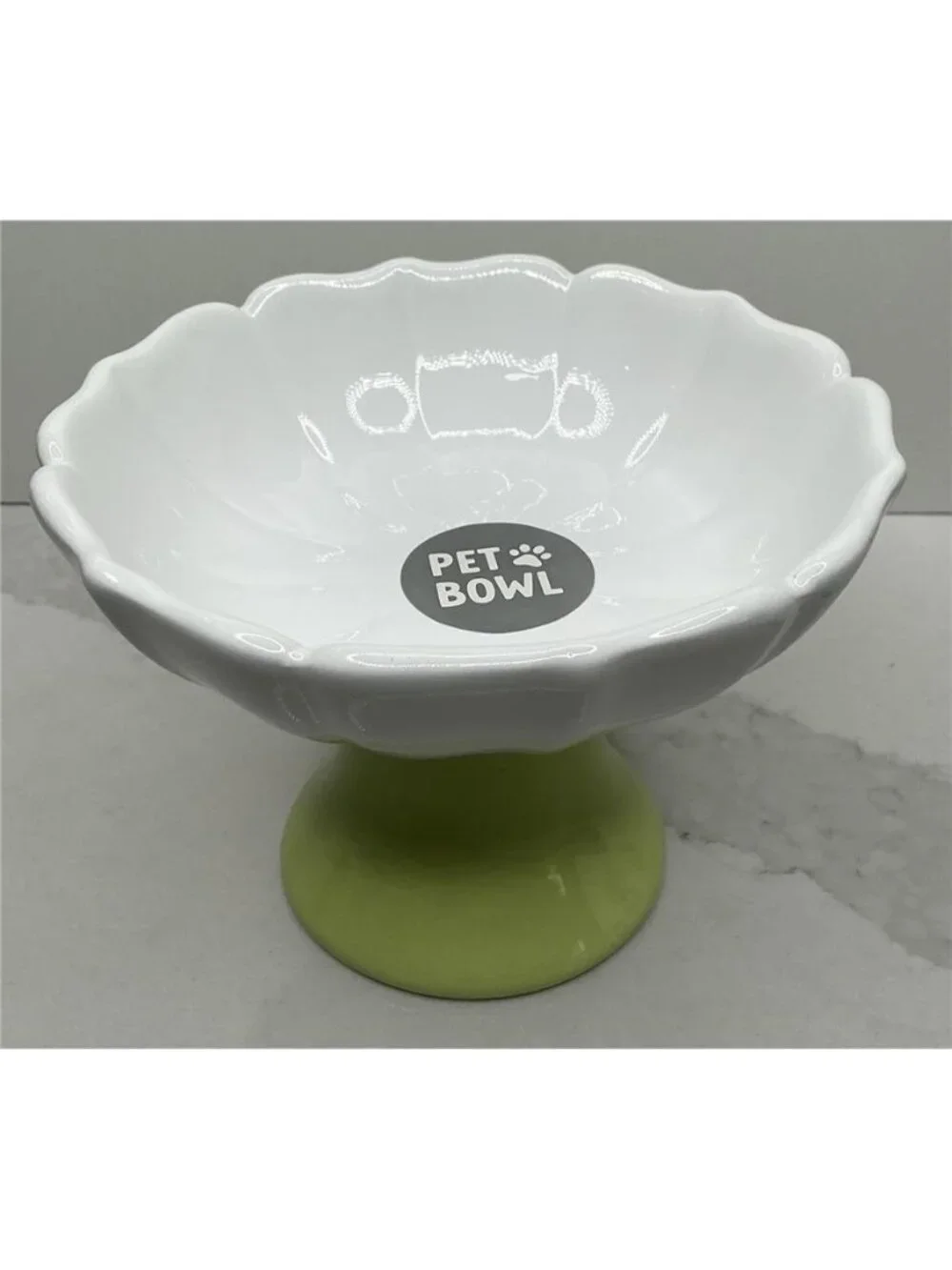 Rockybear Pet Ceramic Elevated Pet Food Bowl - Green & White Floral - NEW!